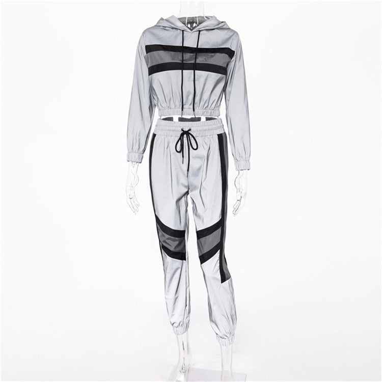 Reflective Cloth Color Contrast Patchwork Hooded Two