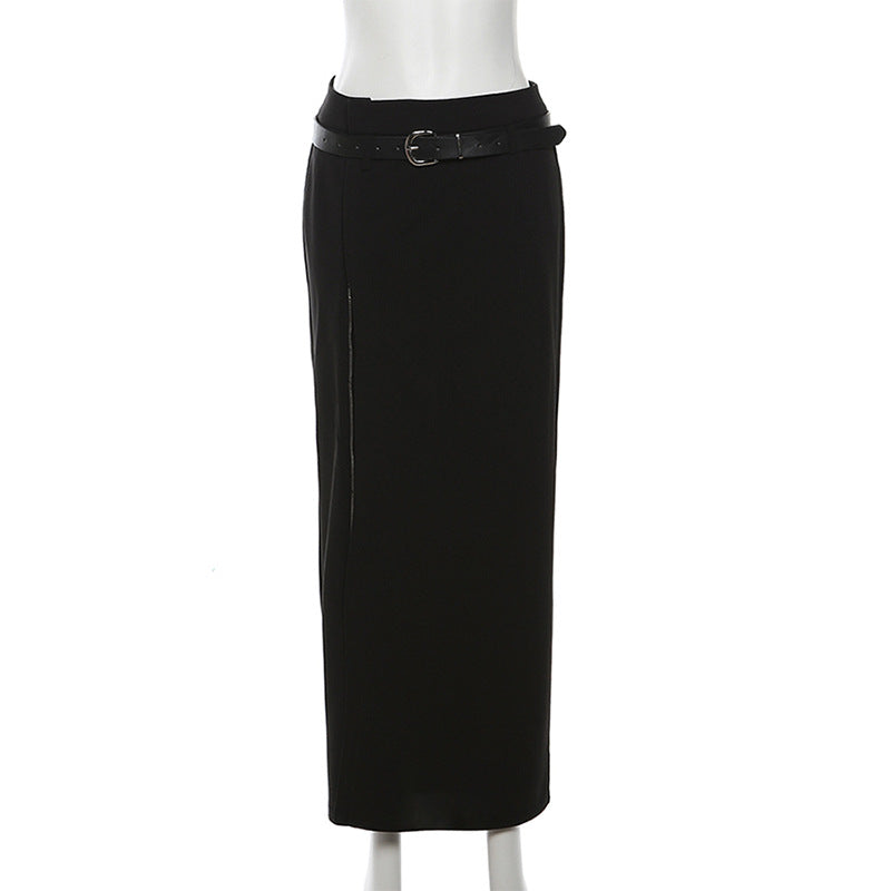 High Waist Belt Split Sheath Skirt