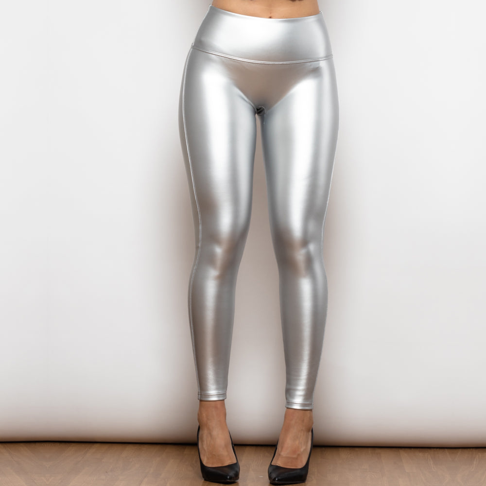 Shascullfites Melody Silver High Waist Leather Pants