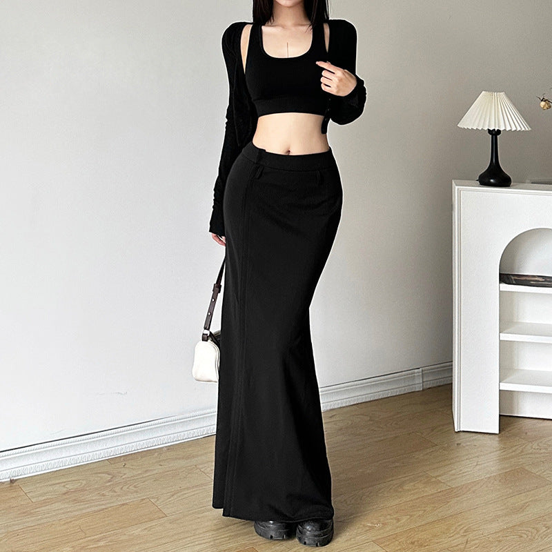 High Waist Belt Split Sheath Skirt