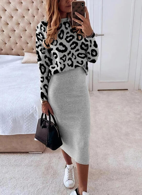 Leopard Print Navy Mid-length Waist Top Two